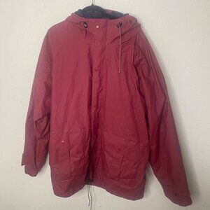 Vintage Maine Guide Hooded Rain Jacket Mens Size L Red Zip Up